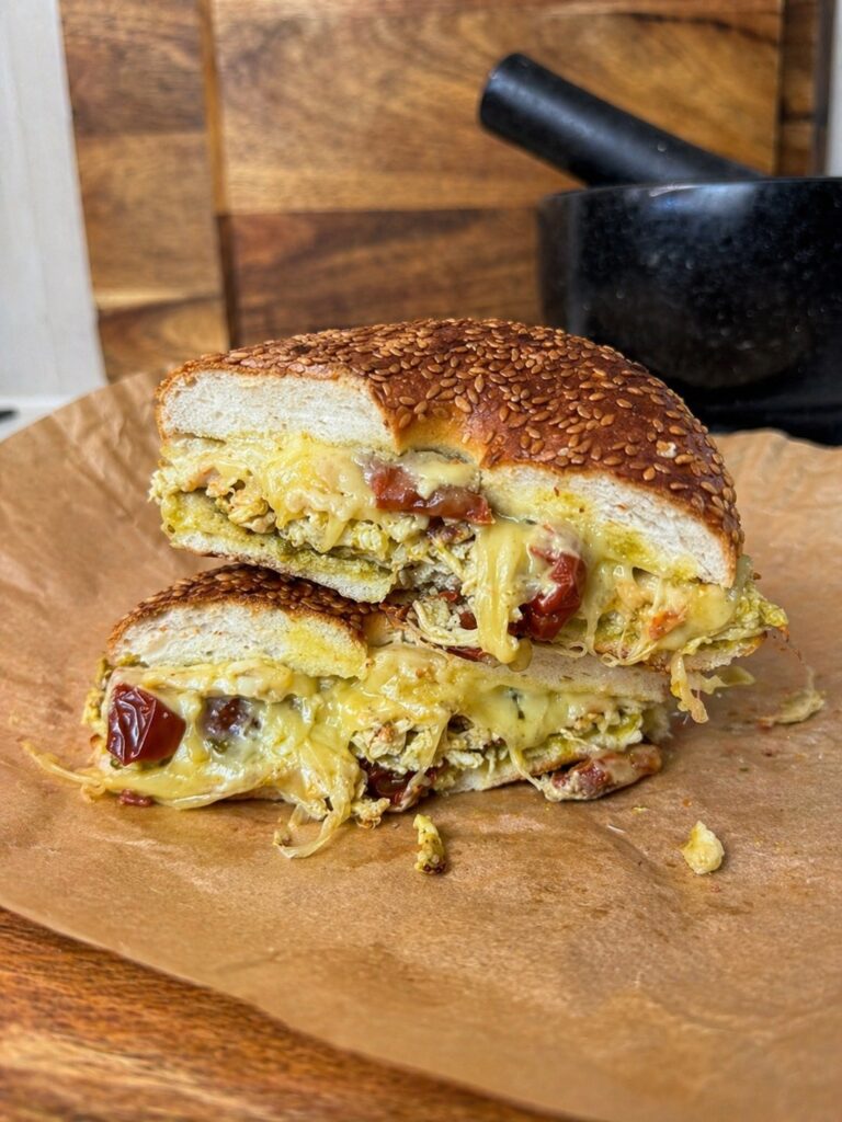 Cheesy Chicken Pesto Bagel