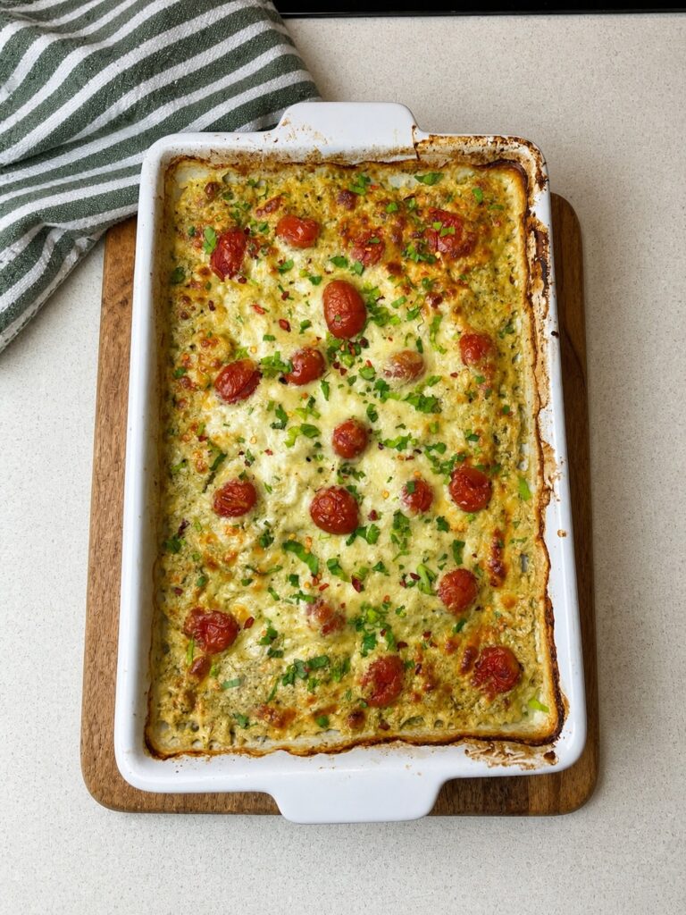 Cheesy Chicken Pesto Bake