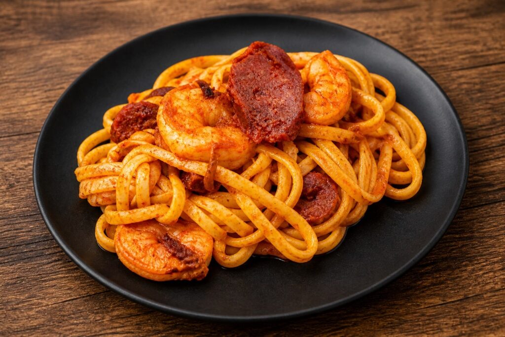 Chorizo and Prawn Linguine