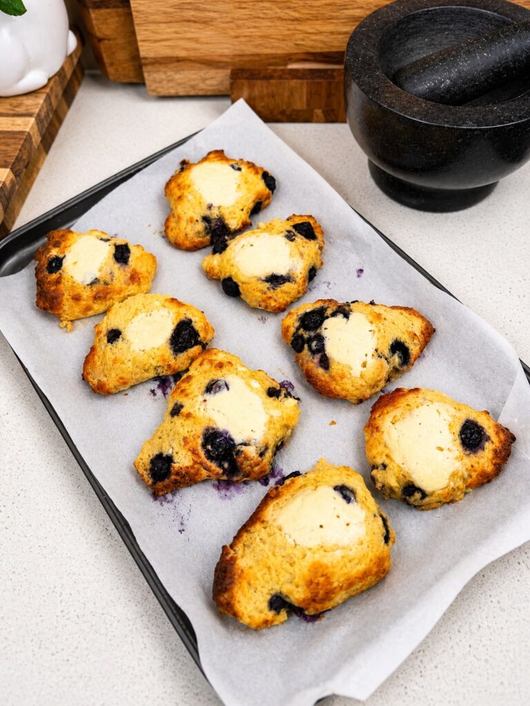 High-Protein Blueberry Cheesecake Scones