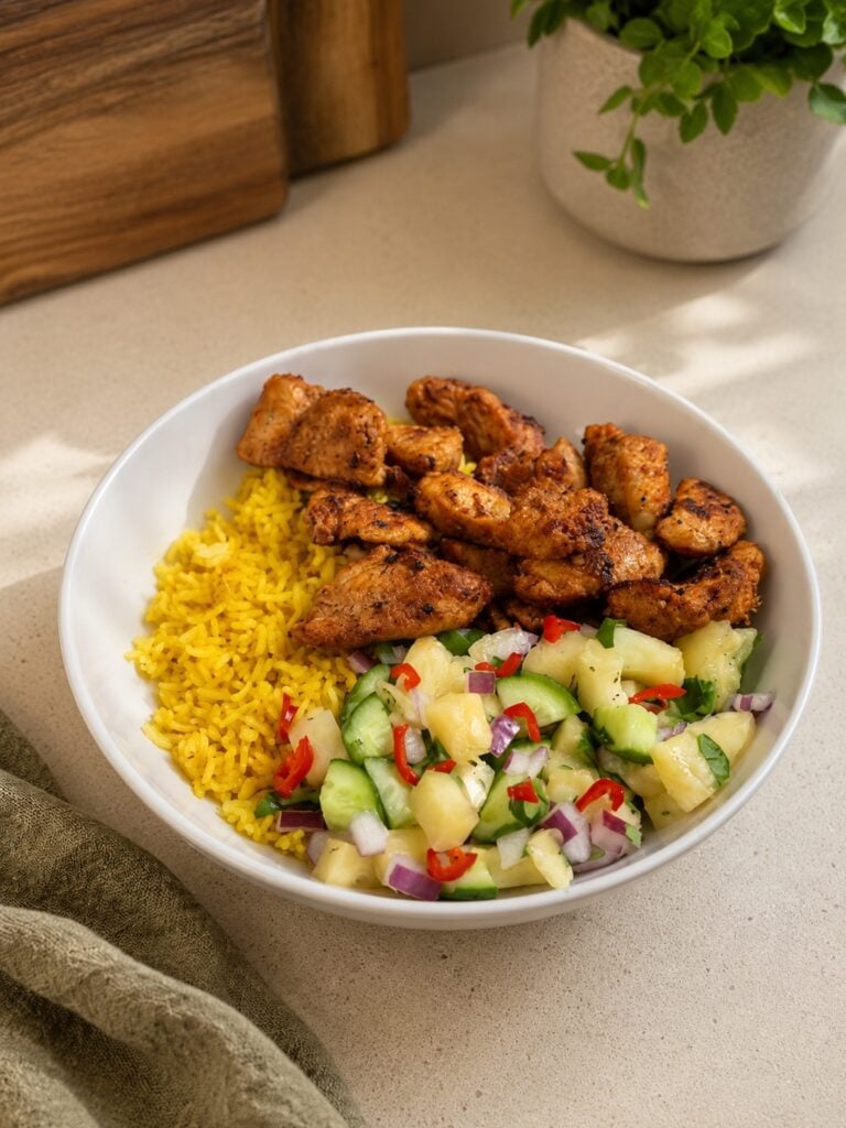 Pineapple Salsa Chicken Bowls