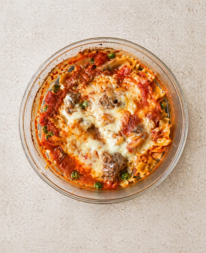 Single Serve Cheesy Beef Pasta